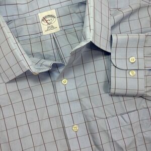 Brooks‎ Brothers 346 Button Up Shirt Mens 16 6/7 Blue Plaid Slim Fit L/S Oxford